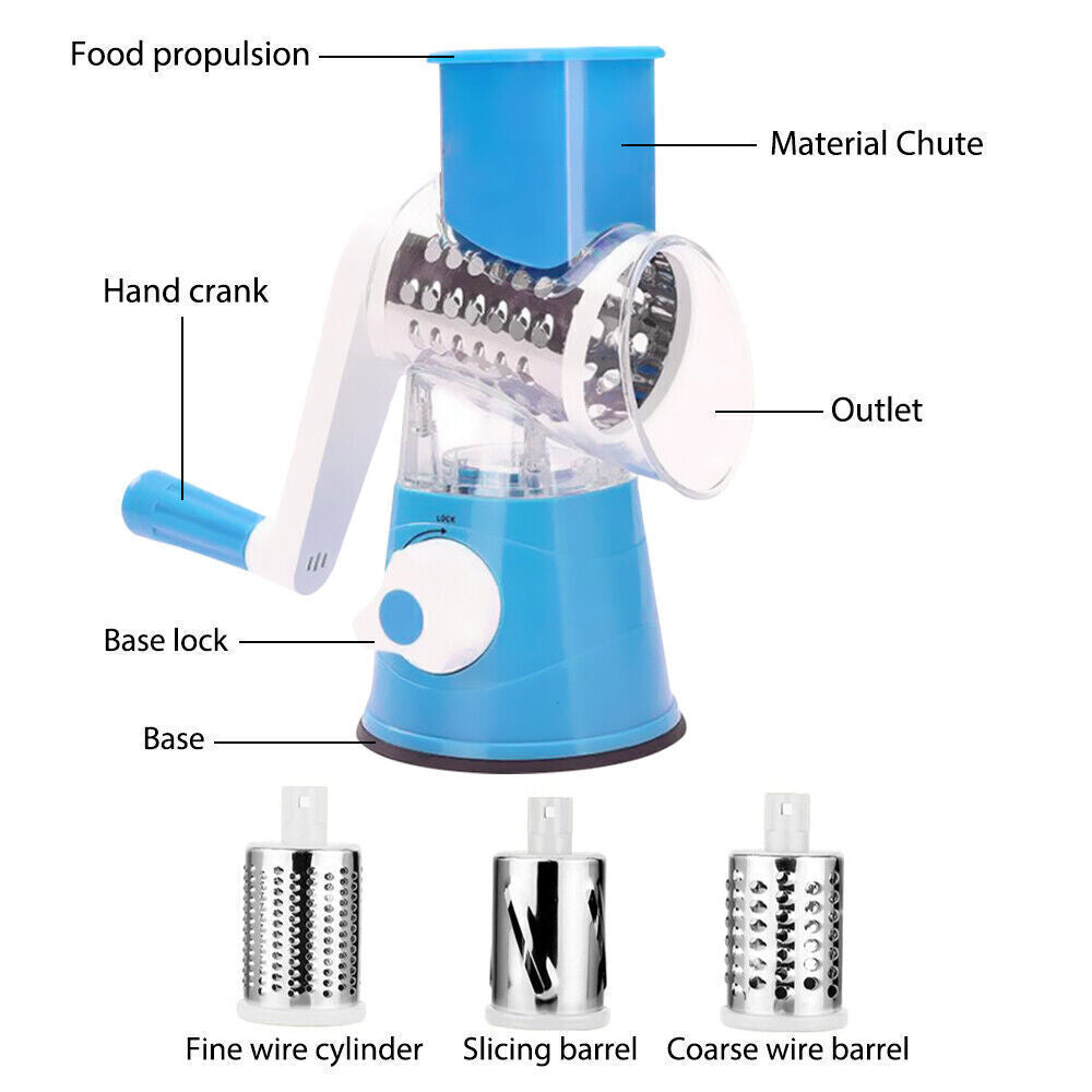 Versatile 3-in-1 Rotary Vegetable Slicer & Cheese Grater – Fast & Safe Food Prep with Free Shipping