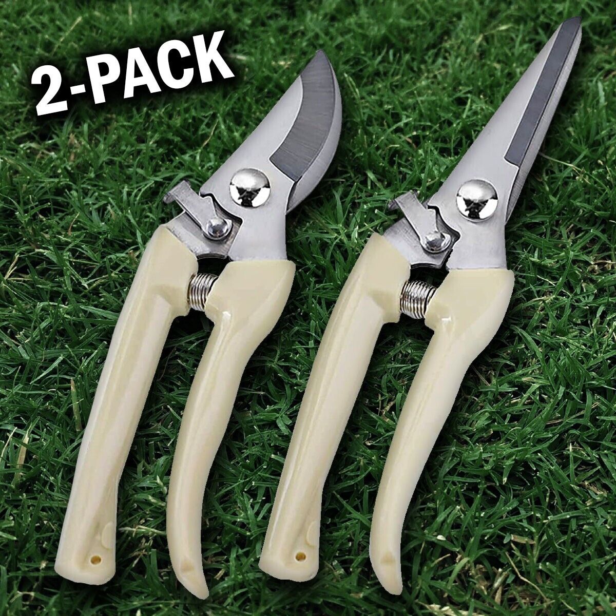Garden Pruning Shears Set - 2 Pack Bypass & Straight Blade Scissors with Ergonomic Grip - Free Shipping