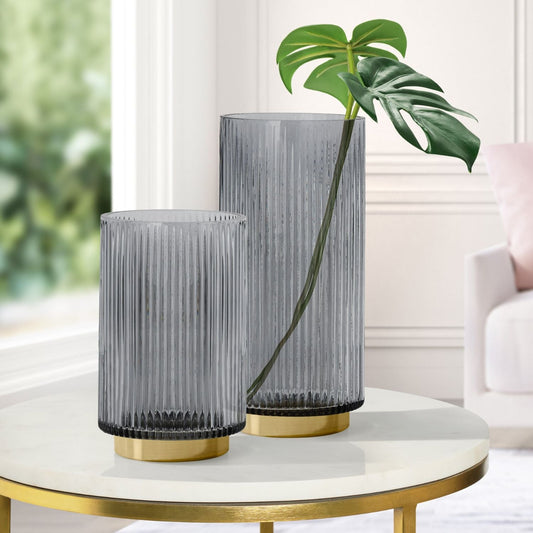 Smoke Ribbed Glass Vase