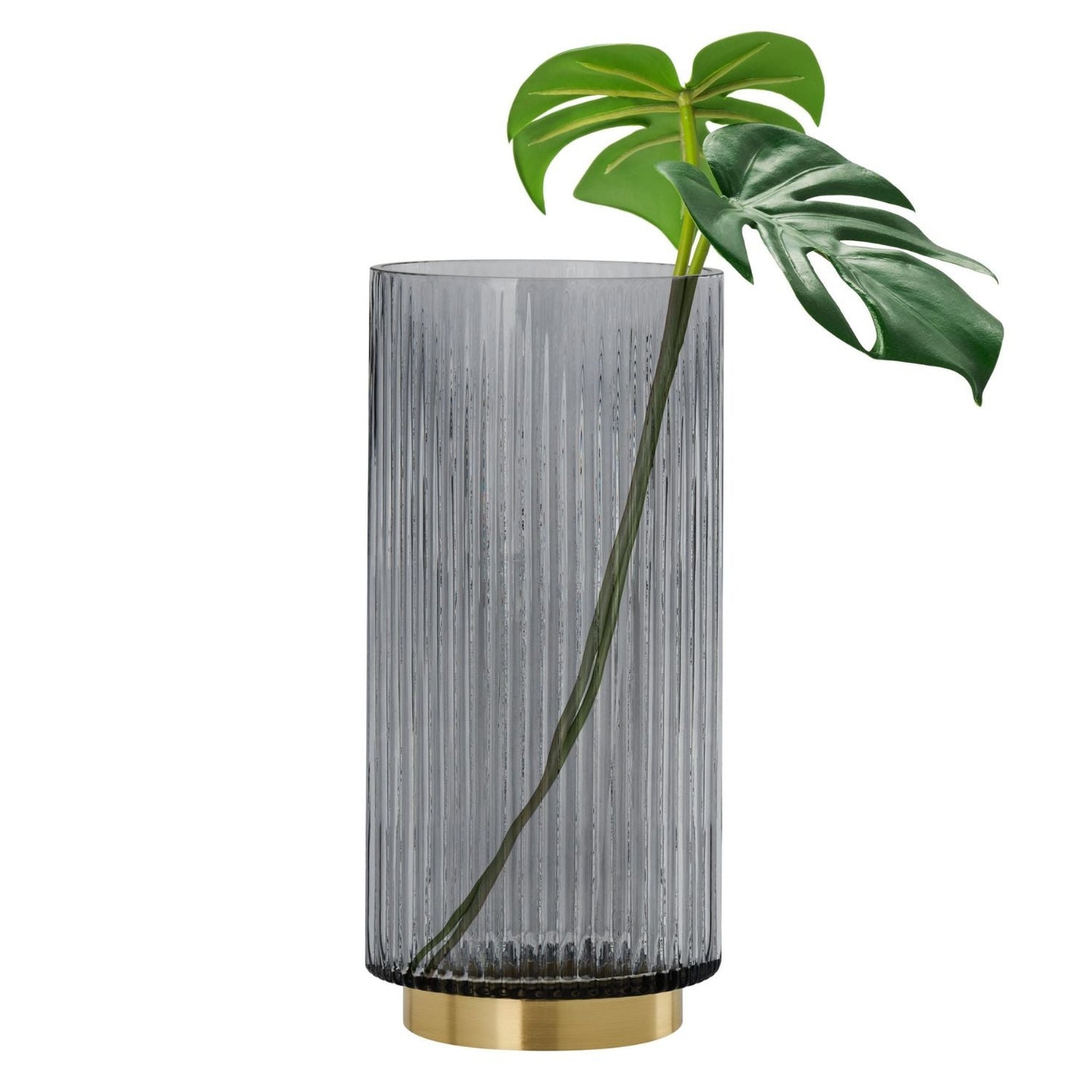Smoke Ribbed Glass Vase