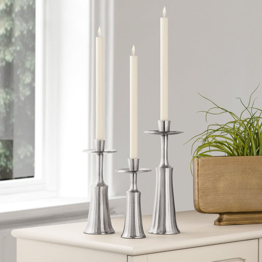 Ridged Taper Candle Holder - Pewter