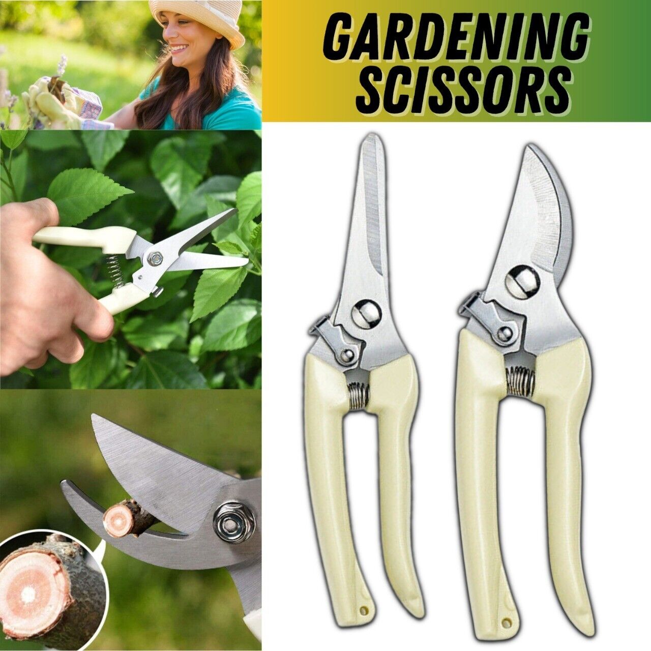 Garden Pruning Shears Set - 2 Pack Bypass & Straight Blade Scissors with Ergonomic Grip - Free Shipping