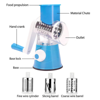 Versatile 3-in-1 Rotary Vegetable Slicer & Cheese Grater – Fast & Safe Food Prep with Free Shipping