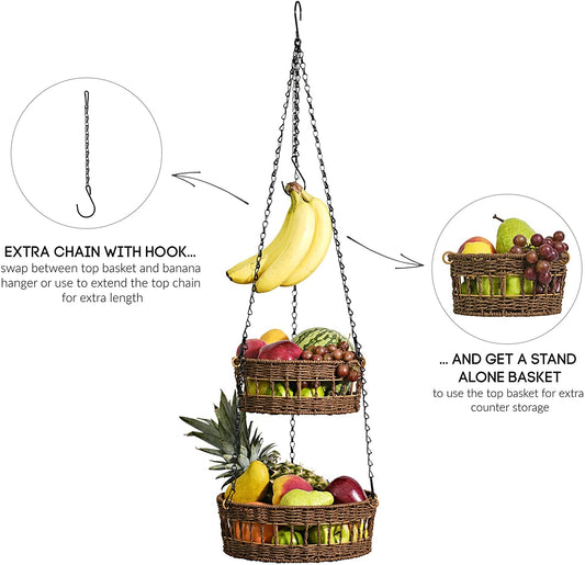 Multi-Tiered Wicker Fruit and Vegetable Organizer with Banana Holder - FREE SHIPPING