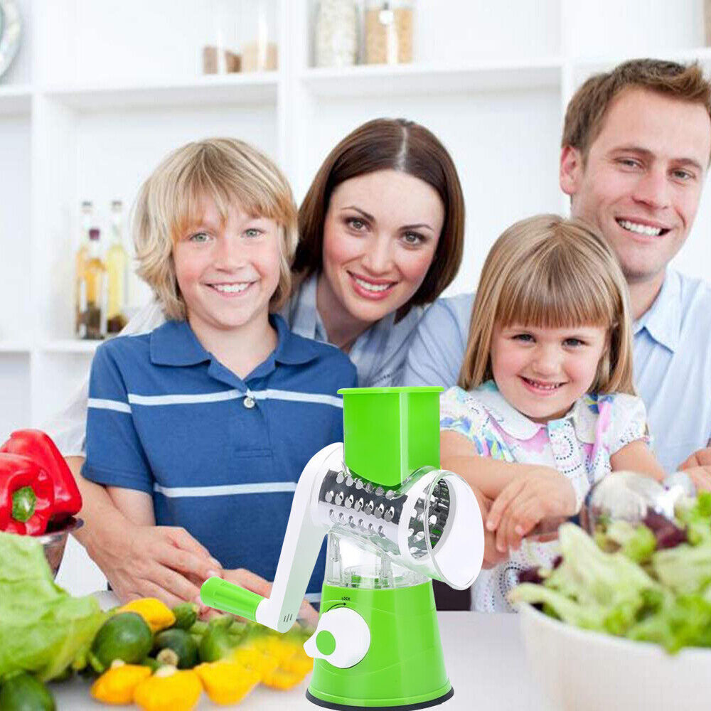 Versatile 3-in-1 Rotary Vegetable Slicer & Cheese Grater – Fast & Safe Food Prep with Free Shipping