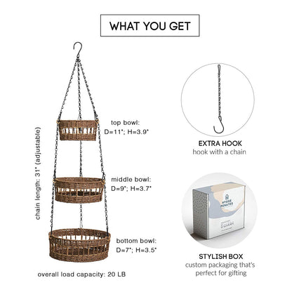 Multi-Tiered Wicker Fruit and Vegetable Organizer with Banana Holder - FREE SHIPPING