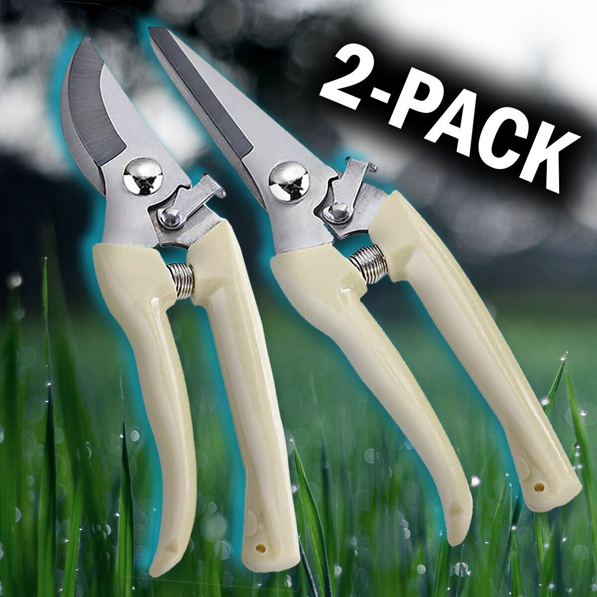 Garden Pruning Shears Set - 2 Pack Bypass & Straight Blade Scissors with Ergonomic Grip - Free Shipping