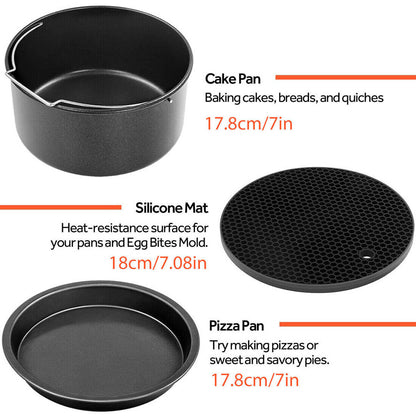 8-Inch Round Air Fryer Accessory Set - 6 Essential Baking Trays, Racks & Pans for Healthy Cooking - FREE SHIPPING