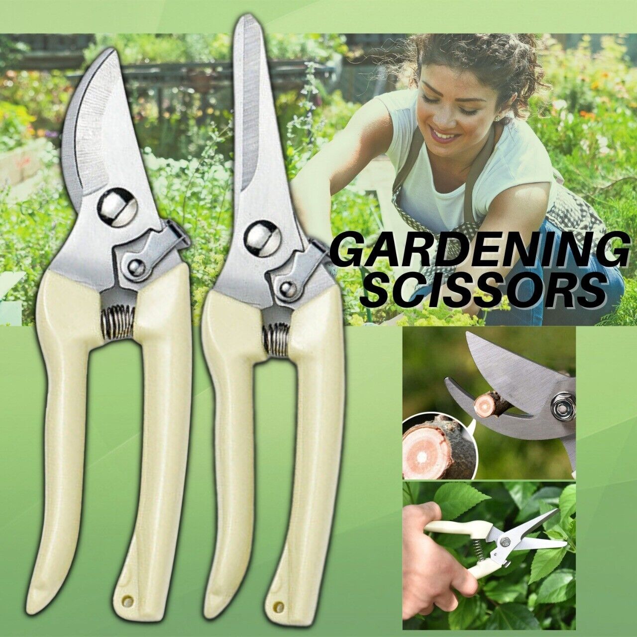 Garden Pruning Shears Set - 2 Pack Bypass & Straight Blade Scissors with Ergonomic Grip - Free Shipping