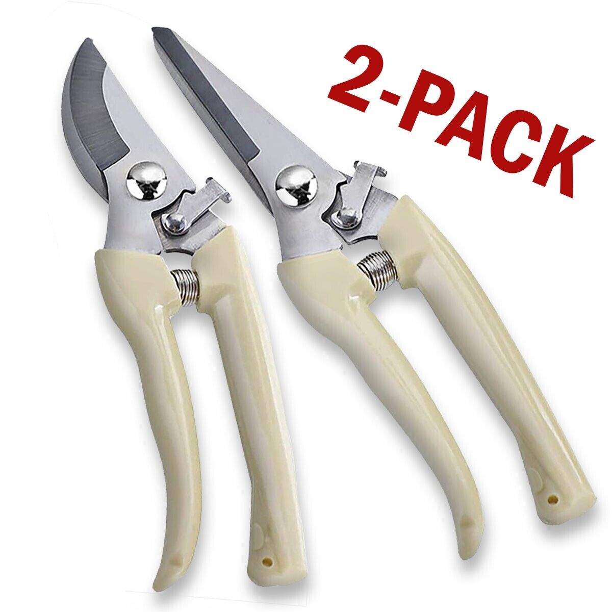 Garden Pruning Shears Set - 2 Pack Bypass & Straight Blade Scissors with Ergonomic Grip - Free Shipping