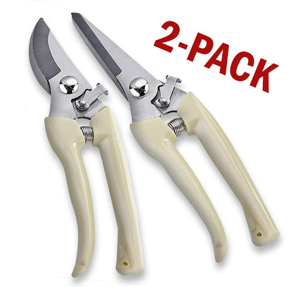 Garden Pruning Shears Set - 2 Pack Bypass & Straight Blade Scissors with Ergonomic Grip - Free Shipping