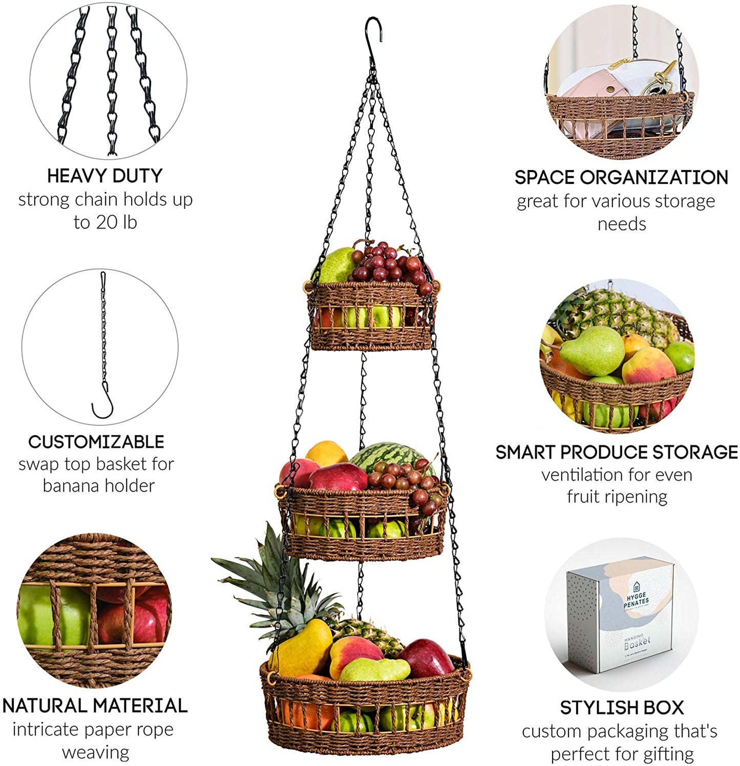 Multi-Tiered Wicker Fruit and Vegetable Organizer with Banana Holder - FREE SHIPPING
