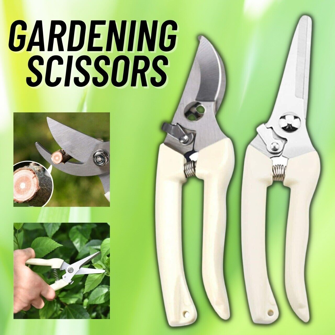 Garden Pruning Shears Set - 2 Pack Bypass & Straight Blade Scissors with Ergonomic Grip - Free Shipping