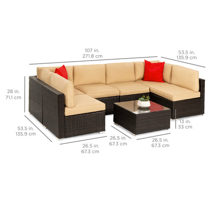 Modular 7-Piece Outdoor Wicker Sectional Set with Pillows and Cover