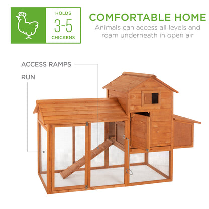 Multi-Level Wooden Chicken Coop - 80in