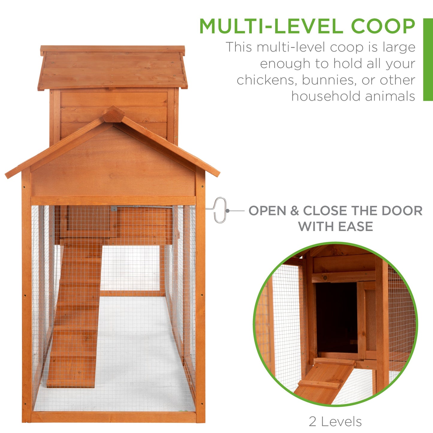 Multi-Level Wooden Chicken Coop - 80in