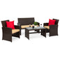 Modular 4-Piece Wicker Patio Conversation Set with Glass-Top Table and Cushions