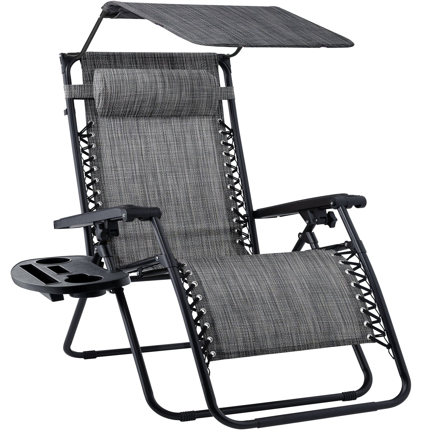 Folding Zero Gravity Recliner Patio Lounge Chair w/ Canopy, Side Tray