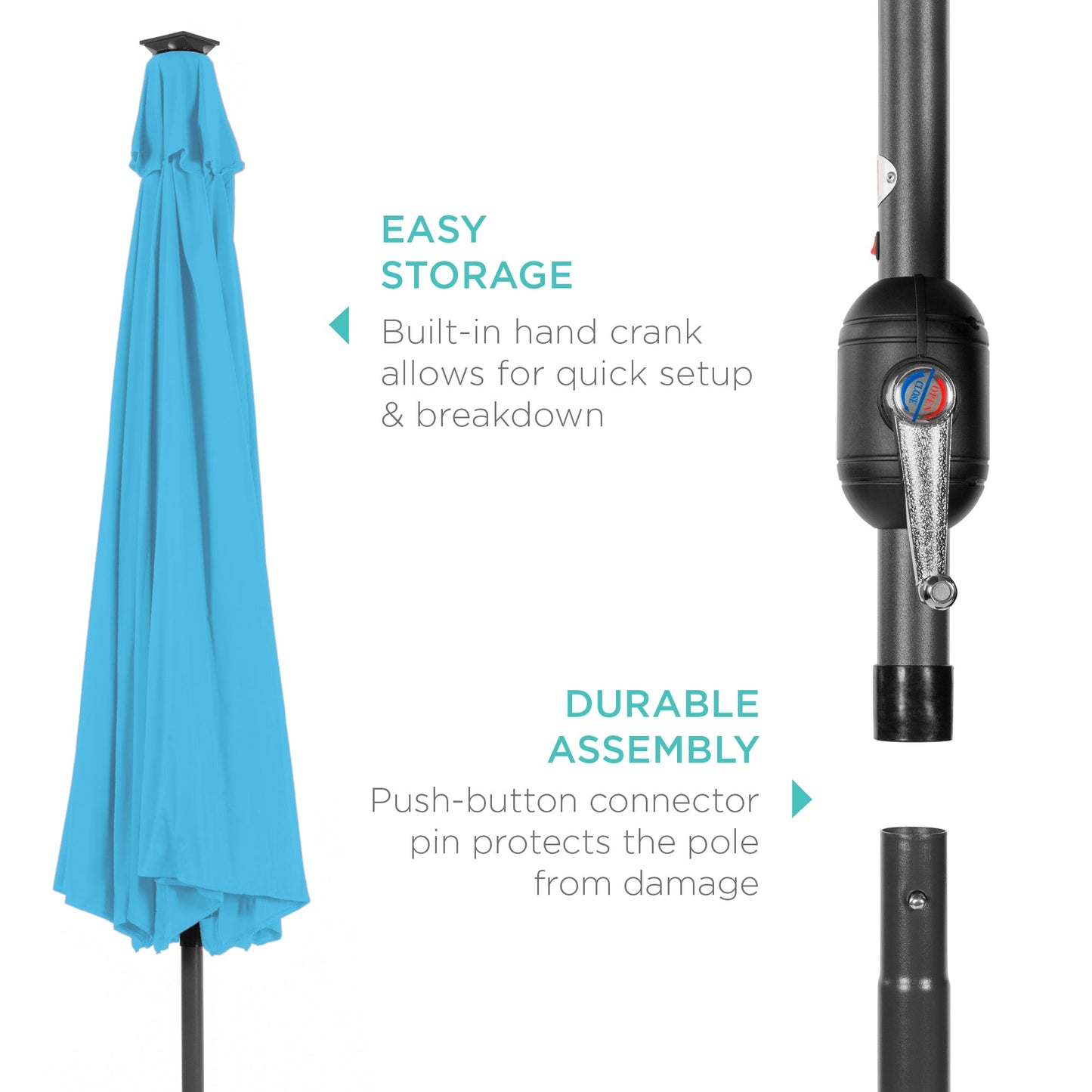 Solar LED Lighted Patio Umbrella w/ Tilt Adjustment, UV-Resistant- 10ft