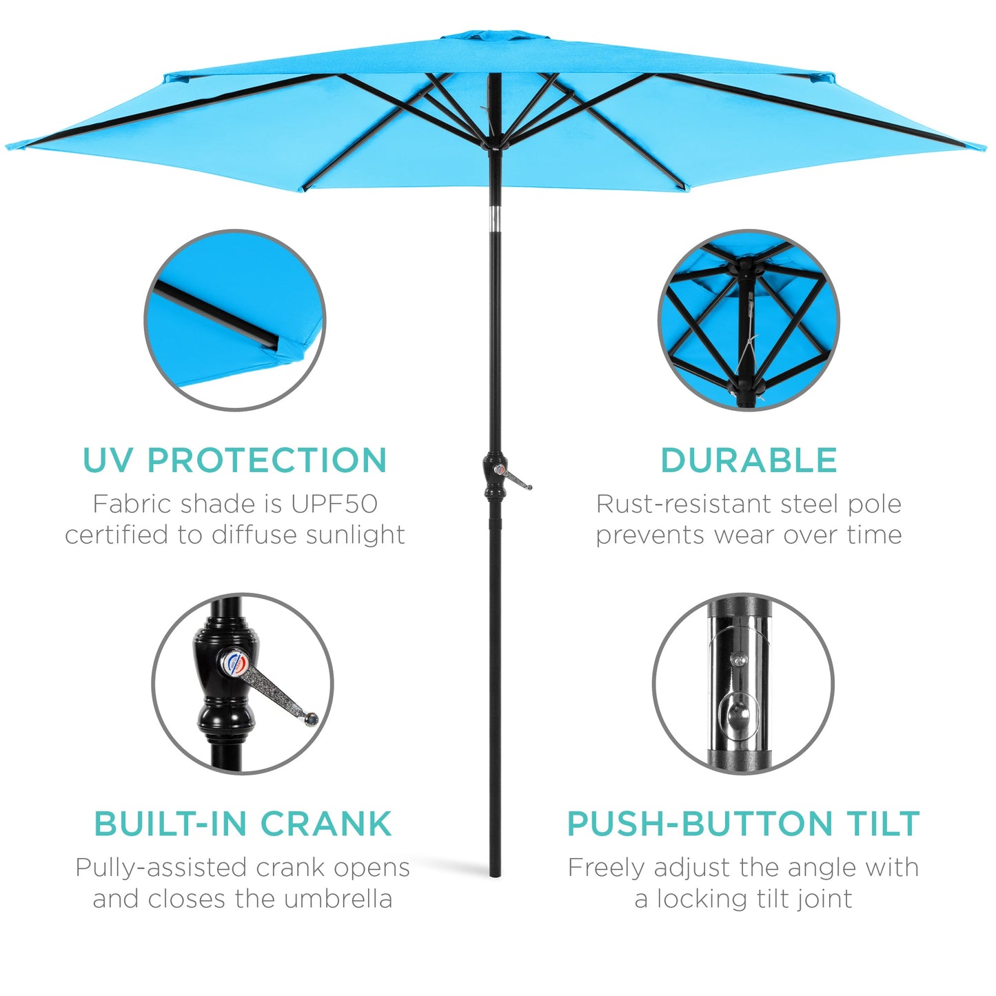 Outdoor Steel Market Patio Umbrella Decoration w/ Tilt, Crank Lift - 10ft