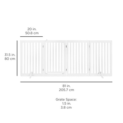 Versatile 31.5in Freestanding Wooden Pet Barrier with Secure Door and Stability Feet