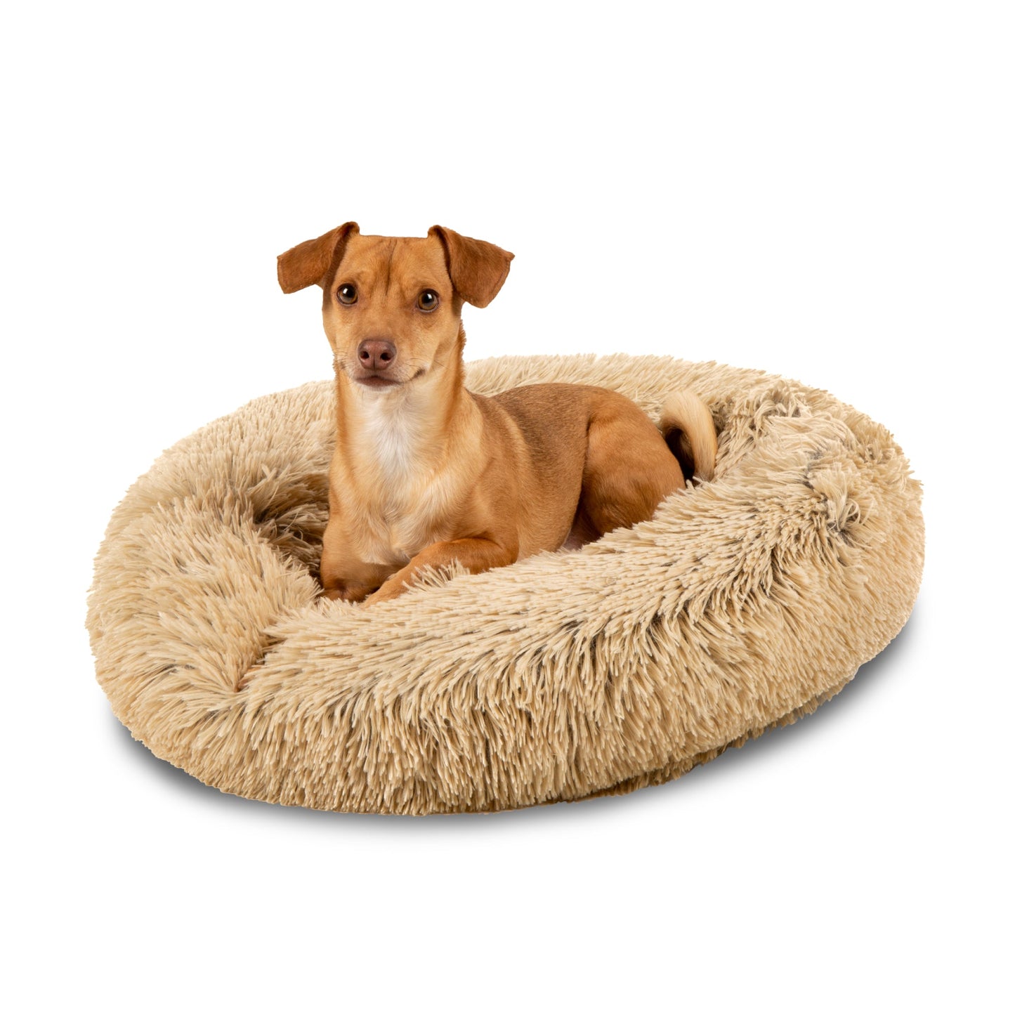 Self-Warming Shag Fur Calming Pet Bed w/ Water-Resistant Lining - Brown