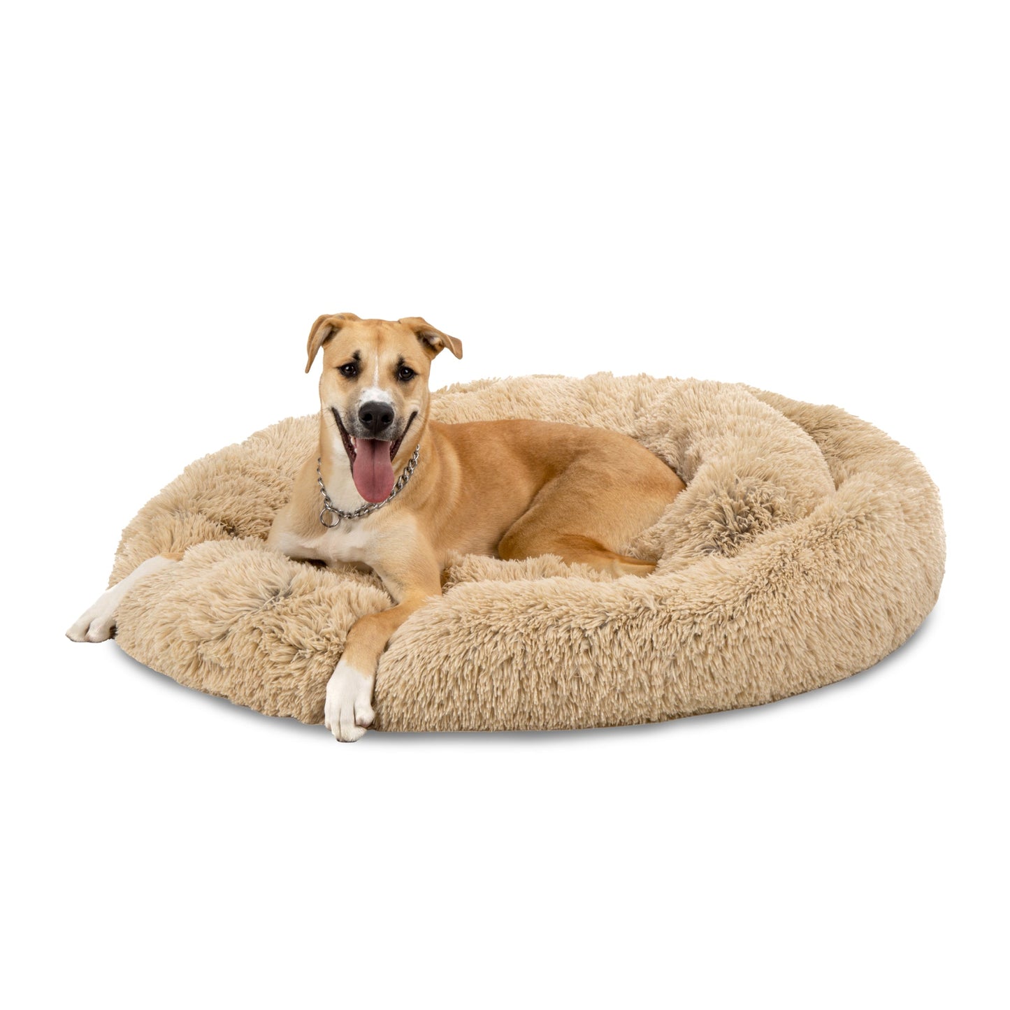 Self-Warming Shag Fur Calming Pet Bed w/ Water-Resistant Lining - Brown