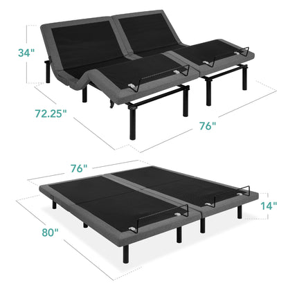 Smart Adjustable Bed Frame with Massage Function, Wireless Remote, and USB Charging Ports