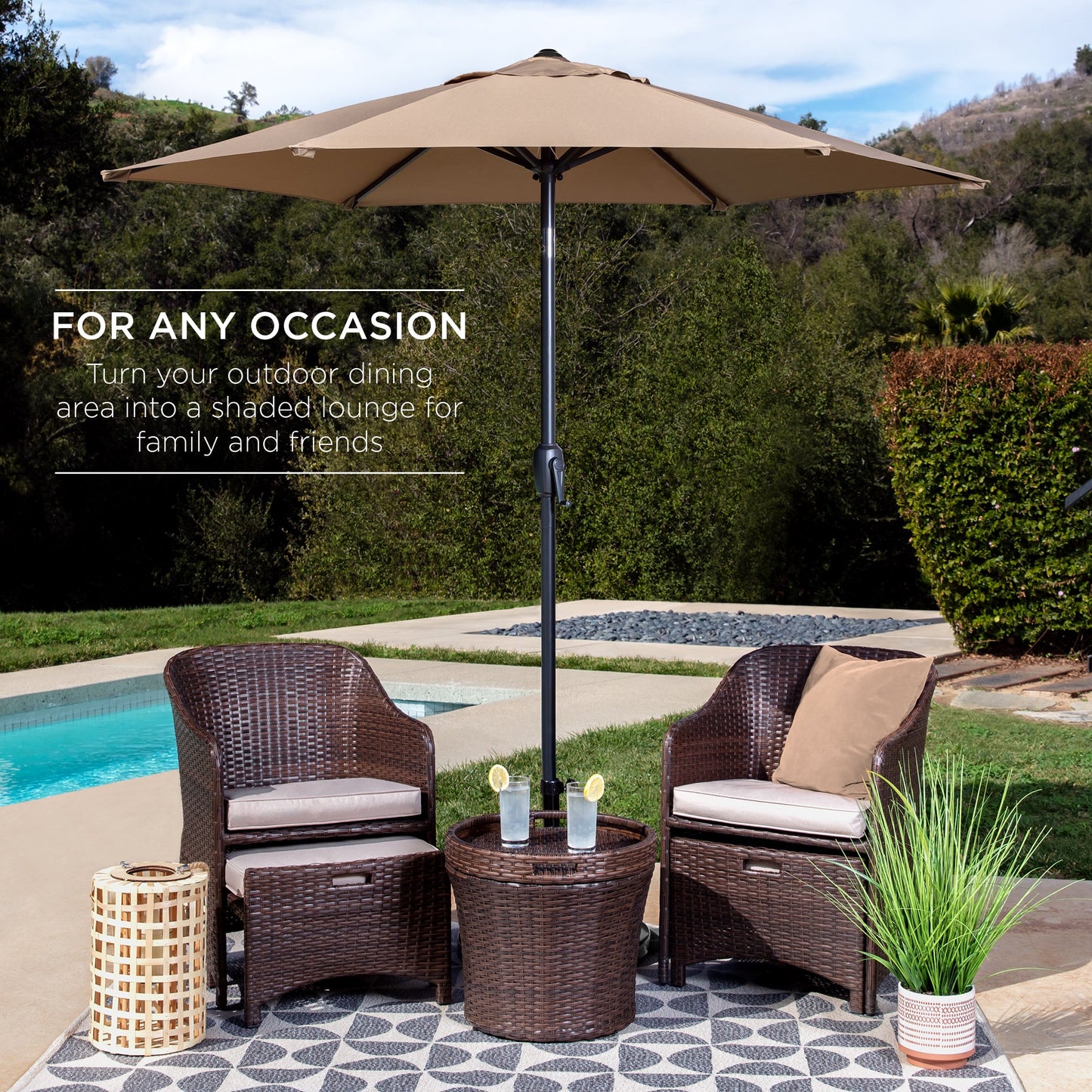 Outdoor Market Patio Umbrella w/ Push Button Tilt, Crank Lift - 7.5ft