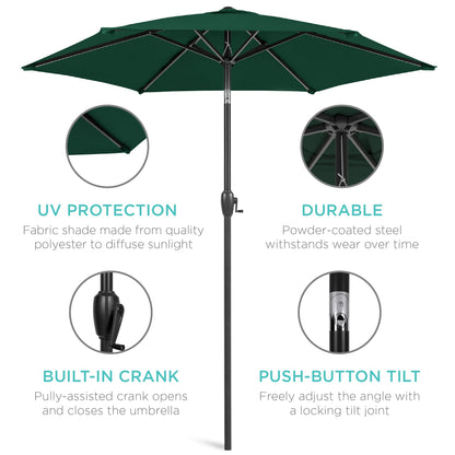 Outdoor Market Patio Umbrella w/ Push Button Tilt, Crank Lift - 7.5ft