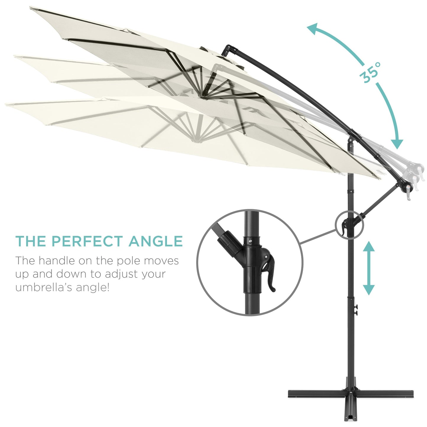 Solar LED Offset Hanging Patio Umbrella w/ Crank Tilt Adjustment - 10ft