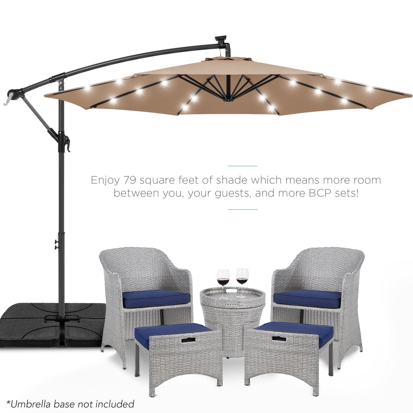 Solar LED Offset Hanging Patio Umbrella w/ Crank Tilt Adjustment - 10ft