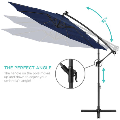 Solar LED Offset Hanging Patio Umbrella w/ Crank Tilt Adjustment - 10ft