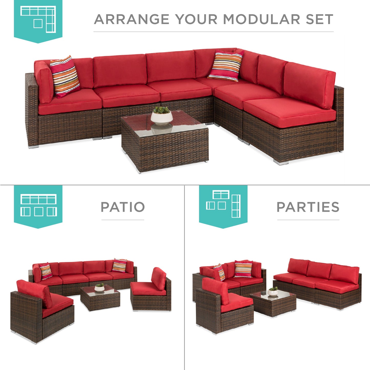 Modular 7-Piece Outdoor Wicker Sectional Set with Pillows and Cover