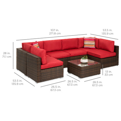 Modular 7-Piece Outdoor Wicker Sectional Set with Pillows and Cover