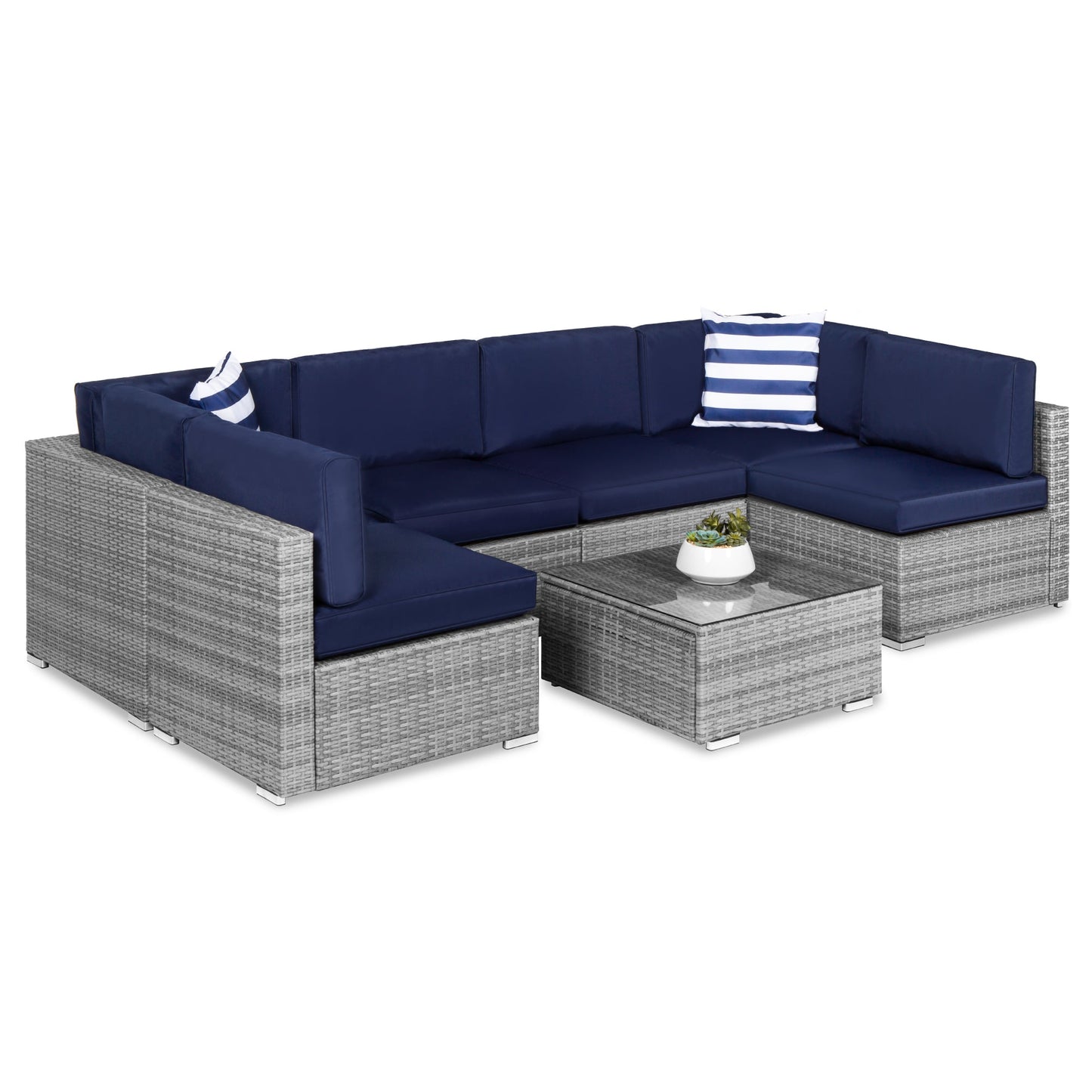 Modular 7-Piece Outdoor Wicker Sectional Set with Pillows and Cover