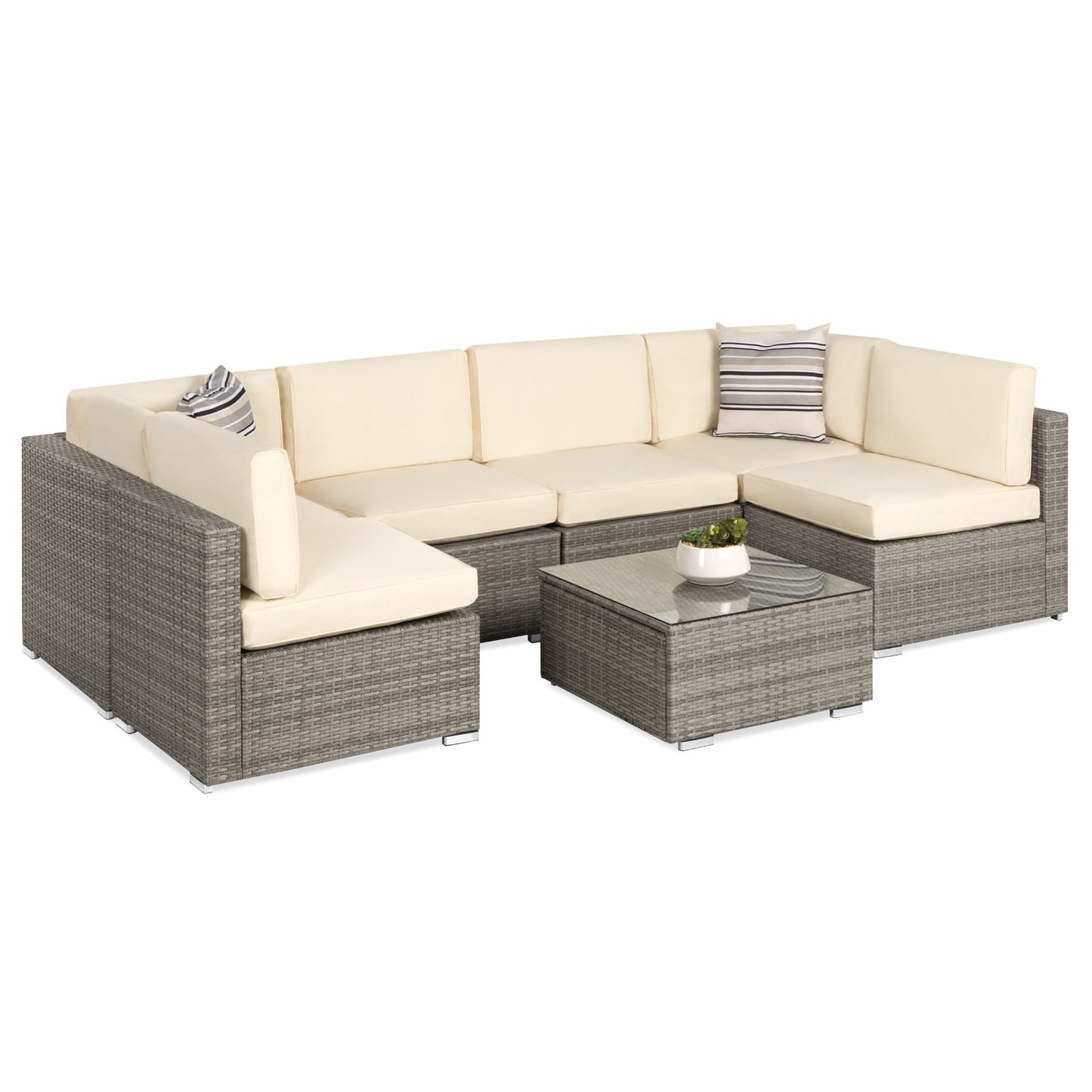 Modular 7-Piece Outdoor Wicker Sectional Set with Pillows and Cover