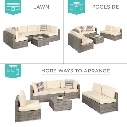 Modular 7-Piece Outdoor Wicker Sectional Set with Pillows and Cover