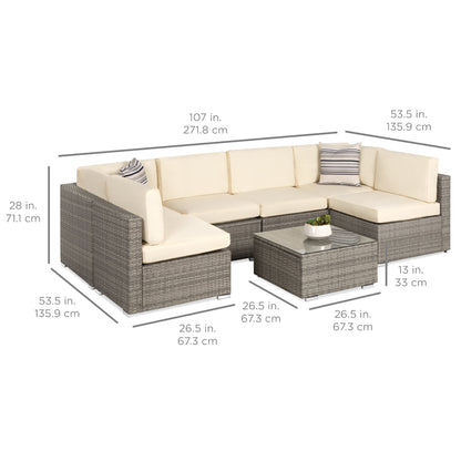 Modular 7-Piece Outdoor Wicker Sectional Set with Pillows and Cover