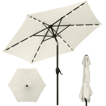 Outdoor Solar Patio Umbrella w/ Push Button Tilt, Crank Lift - 7.5ft