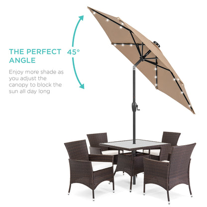 Outdoor Solar Patio Umbrella w/ Push Button Tilt, Crank Lift - 7.5ft