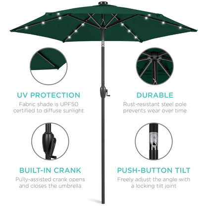 Outdoor Solar Patio Umbrella w/ Push Button Tilt, Crank Lift - 7.5ft