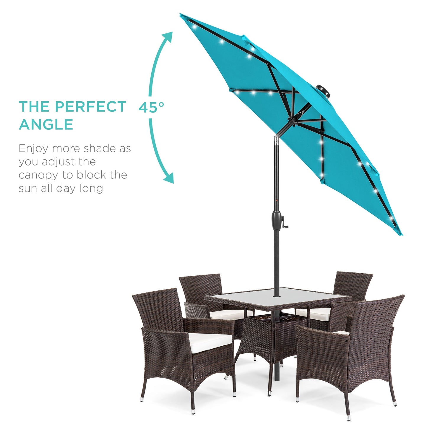 Outdoor Solar Patio Umbrella w/ Push Button Tilt, Crank Lift - 7.5ft