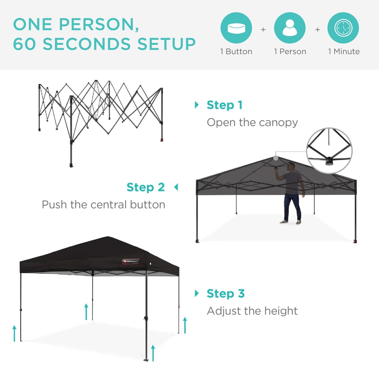 One-Person Setup Instant Pop Up Canopy w/ Case, 4 Weight Bags - 10x10ft