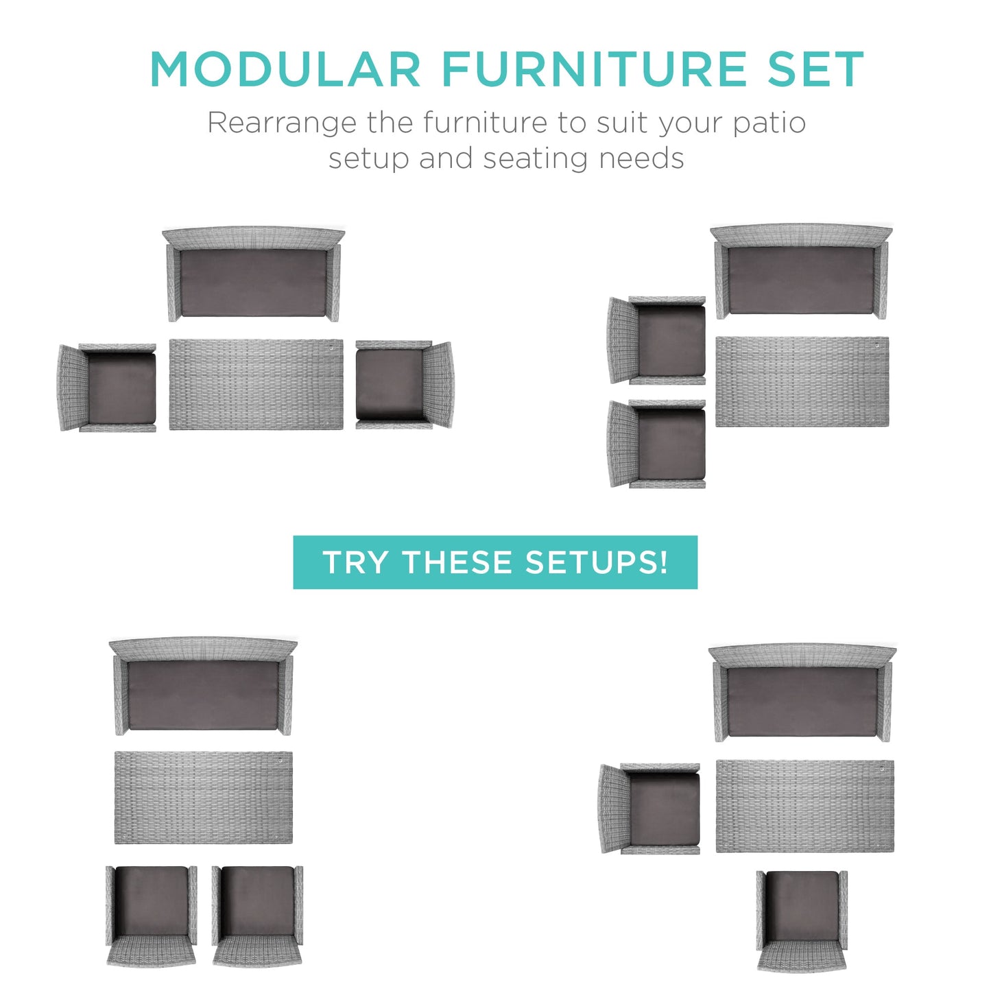 Modular 4-Piece Wicker Patio Conversation Set with Glass-Top Table and Cushions