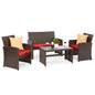 Modular 4-Piece Wicker Patio Conversation Set with Glass-Top Table and Cushions