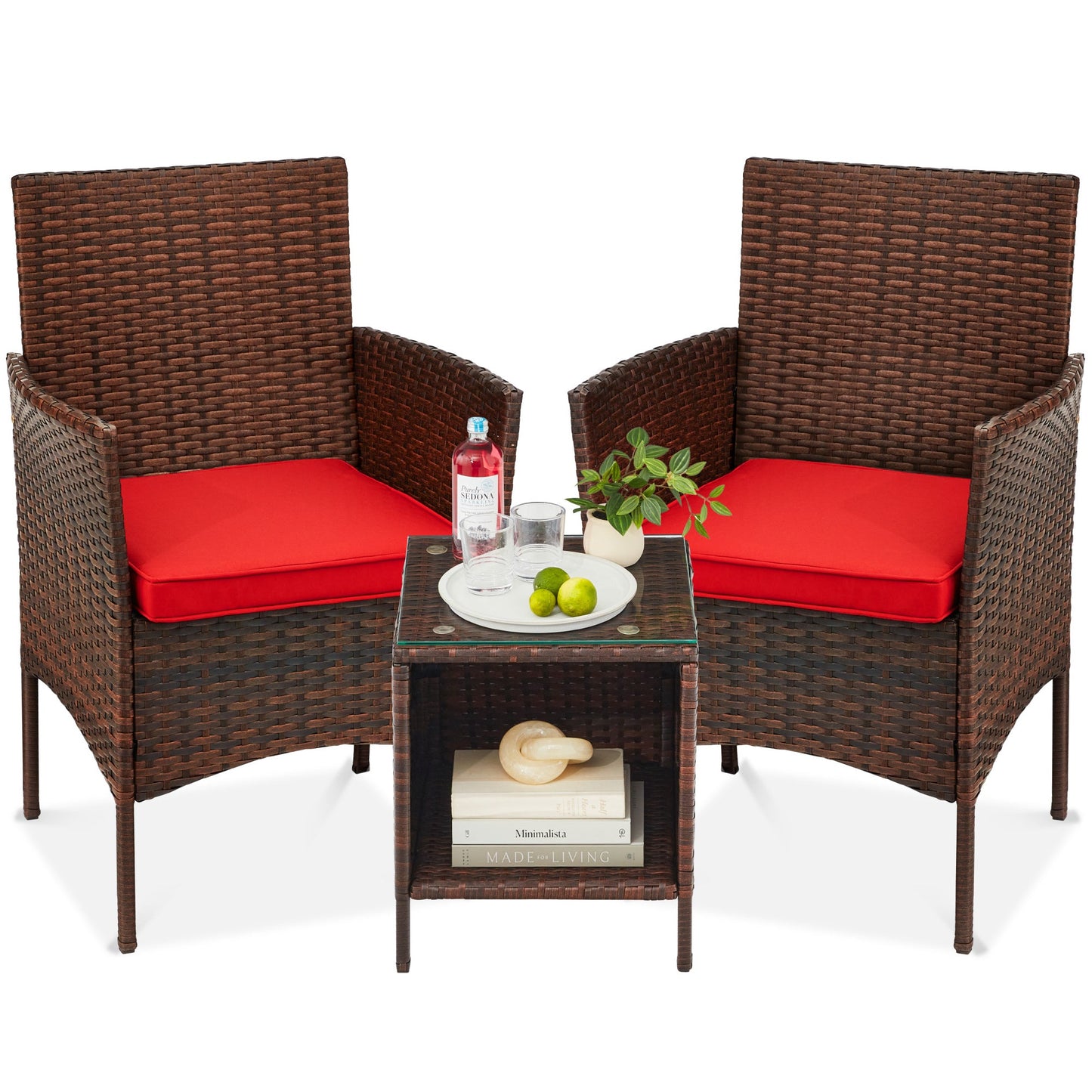 3-Piece All-Weather Wicker Bistro Set with Storage and Cushions