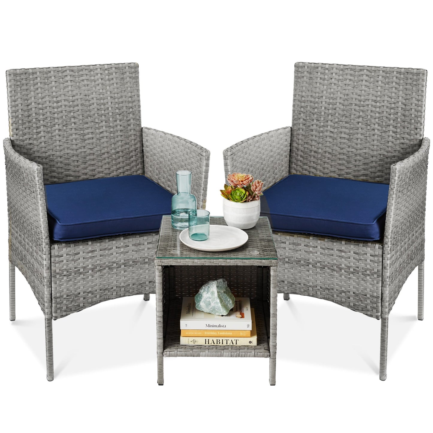 3-Piece All-Weather Wicker Bistro Set with Storage and Cushions