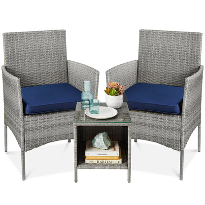 3-Piece All-Weather Wicker Bistro Set with Storage and Cushions