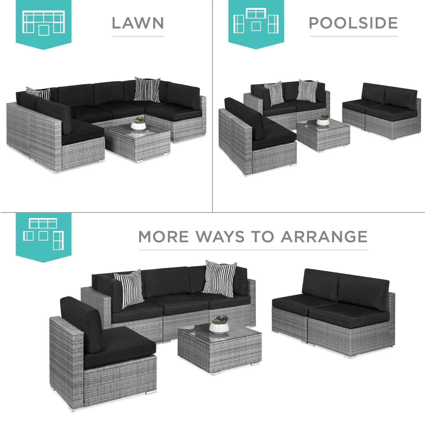 Modular 7-Piece Outdoor Wicker Sectional Set with Pillows and Cover